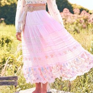 Love shack fancy XS pink Donna lace midi skirt.